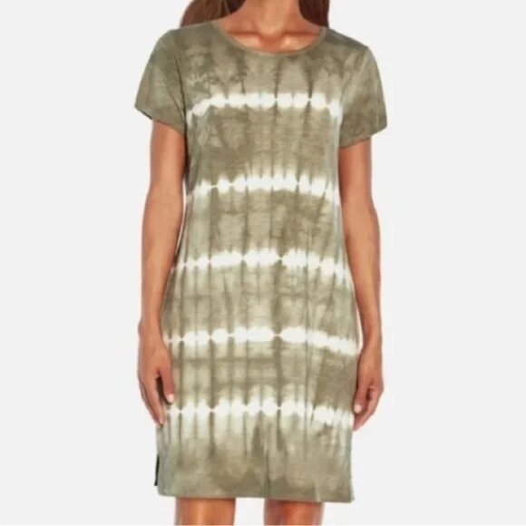 GAP T Shirt Dress Tie Dye Cotton Shift Short Sleeves Casual Green Cream Summer - Picture 1 of 10